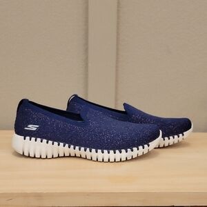 Skechers Air Cooled Goga Mat Sparkle Navy Slip-On Shoes Size 7